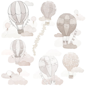 Wandsticker Heißluftballons und Wolken in beige
