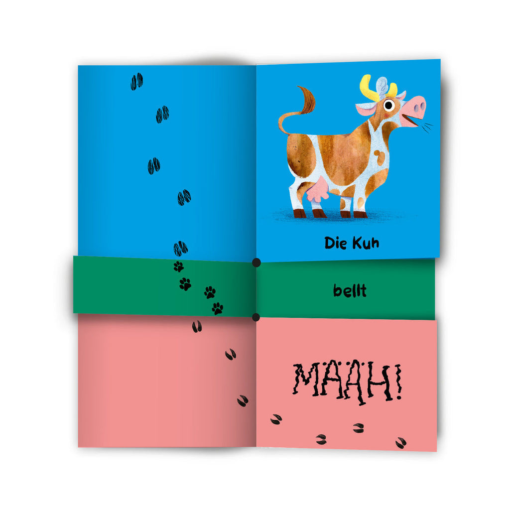 Kinderbuch der Frosch bellt Määh Innenseite mit Kuh