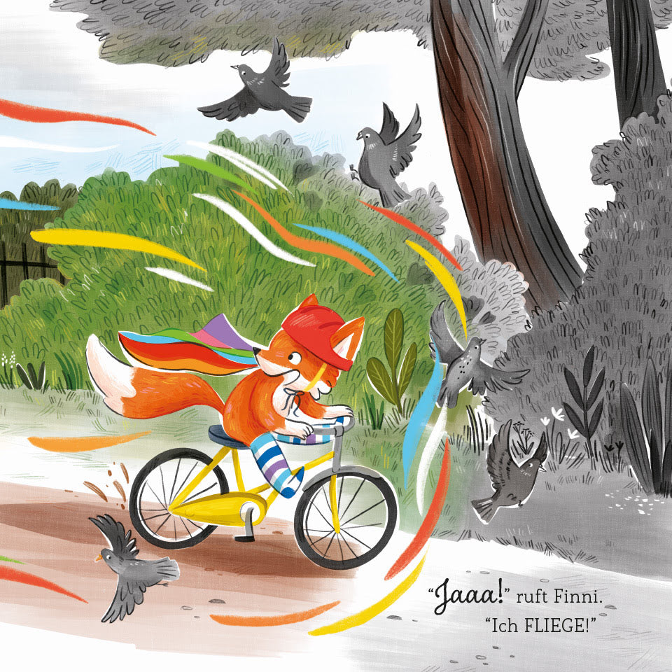 Kinderbuch Finni Fanstastisch Innenseite Fuchs auf Fahrrad