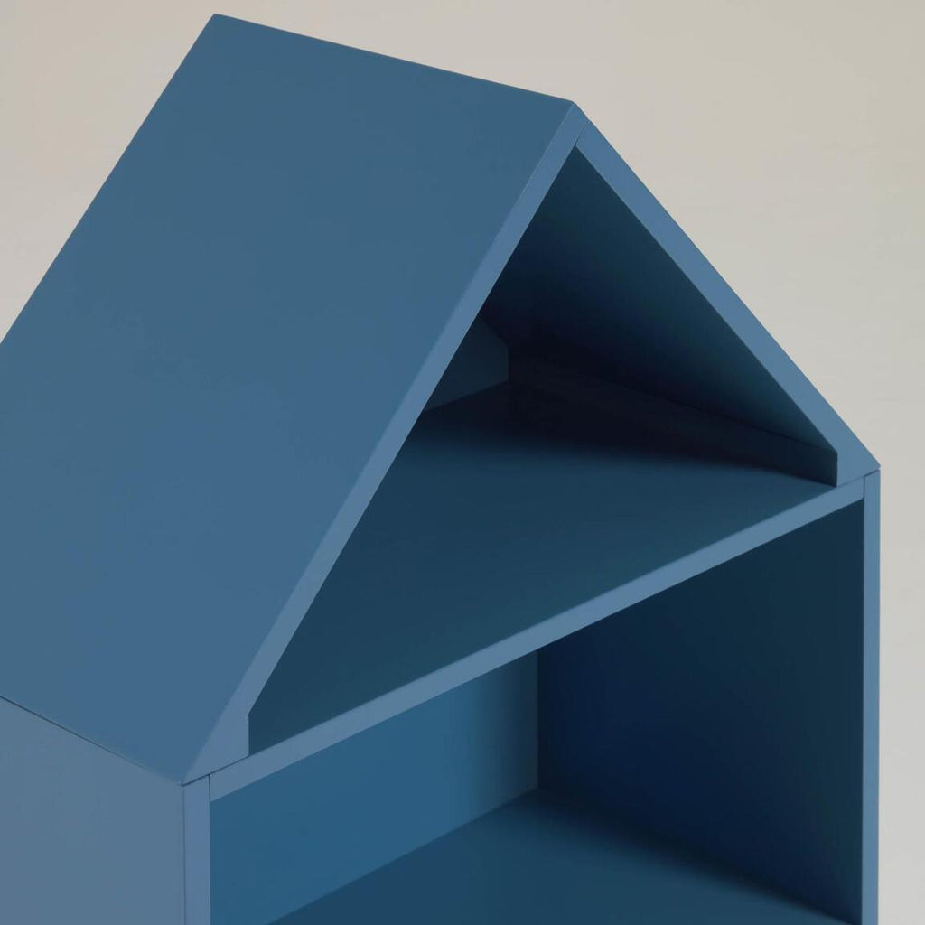 Bücherregal in Hausform  blau Dach